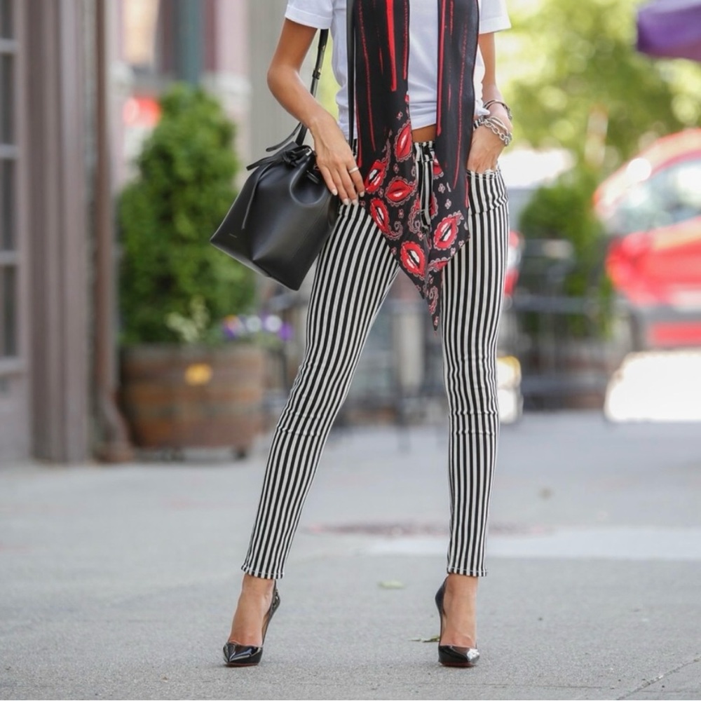 Rag & Bone High Rise Ankle Skinny Jeans in Oba Print Stripe Size 26